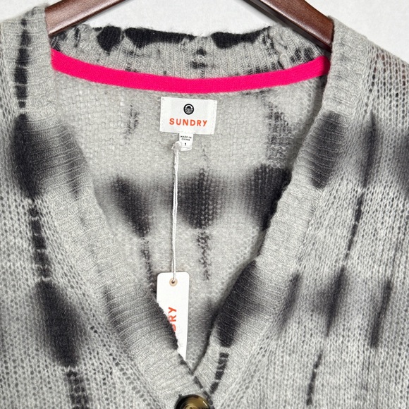 Sundry Boxy Cashmere Cardigan Merino Wool Sweater Charcoal Gray Tie Dye SZ Small - Picture 6 of 16